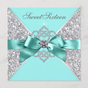 Invitation Diamants blancs Turquoise bleu sucré 16 Anniversai