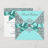 Invitation Diamants blancs Turquoise bleu sucré 16 Anniversai (Devant / Derrière)