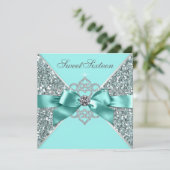 Invitation Diamants blancs Turquoise bleu sucré 16 Anniversai (Debout devant)