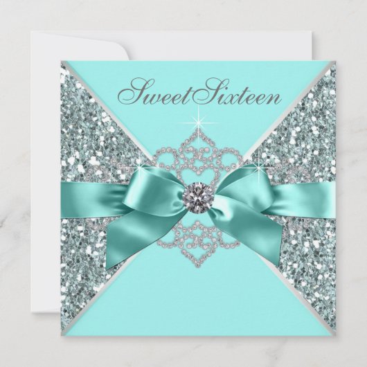 Invitation Diamants blancs Turquoise bleu sucré 16 Anniversai (Devant)
