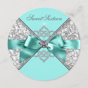 Invitation Diamants blancs Turquoise bleu sucré 16 Anniversai