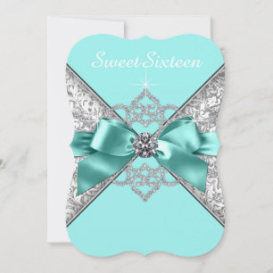 Invitation Diamants blancs Turquoise bleu sucré 16 Anniversai