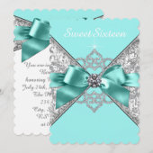 Invitation Diamants blancs Turquoise bleu sucré 16 Anniversai (Devant / Derrière)