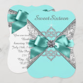 Invitation Diamants blancs Turquoise bleu sucré 16 Anniversai (Devant / Derrière)