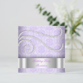 Invitation Diamants blancs violets Damask Anniversaire (Debout devant)