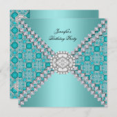 Invitation Diamants bleus turquoises Élégante fête d'annivers (Devant / Derrière)