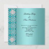 Invitation Diamants bleus turquoises Élégante fête d'annivers (Dos)