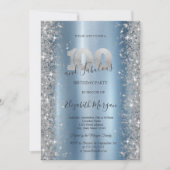 Invitation Diamants Blue Silver Sparkle 100e Anniversaire (Devant)