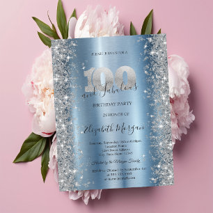 Invitation Diamants Blue Silver Sparkle 100e Anniversaire