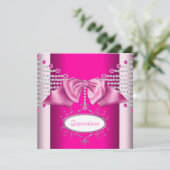 Invitation Diamants Bow Quinceanera rose chaud (Debout devant)