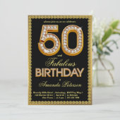 Invitation Diamants brillants noirs et or 50e anniversaire (Debout devant)