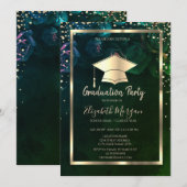 Invitation Diamants Cap Grad Chic Roses Diplôme (Devant / Derrière)