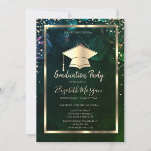 Invitation Diamants Cap Grad Chic Roses Diplôme