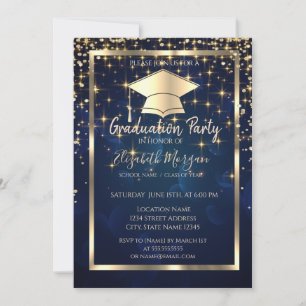 Invitation Diamants Cap Grad Étoiles Bleu Remise Diplômes