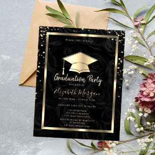 Invitation Diamants Cap Grad Or Roses Noires Remise Des Diplô