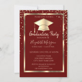 Invitation Diamants Cap Grad Or Rouge Diplômé (Devant)
