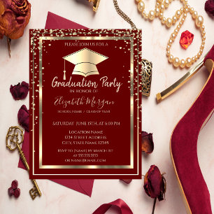 Invitation Diamants Cap Grad Or Rouge Diplômé