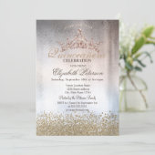 Invitation Diamants Chic Or, Tiara Metallic Quinceañera (Debout devant)