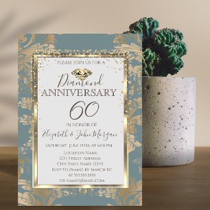Invitation Diamants Damassé Vintage Mariage Anniversaire
