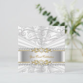 Invitation Diamants d'argent Blanc Or Elégante fête d'anniver (Debout devant)