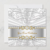 Invitation Diamants d'argent Blanc Or Elégante fête d'anniver (Devant)