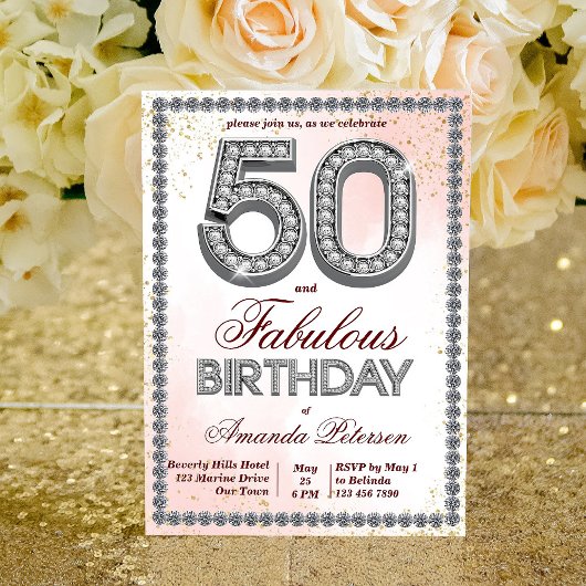 Invitation Diamants d'argent en or rose 50e anniversaire