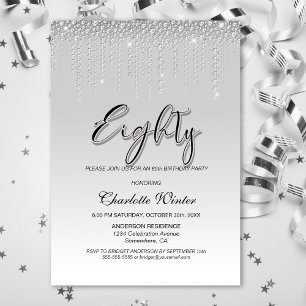 Invitation Diamants d'argent glamour 80e fête d'anniversaire