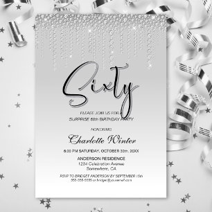 Invitation Diamants d'argent glamour Surprise 60e anniversair