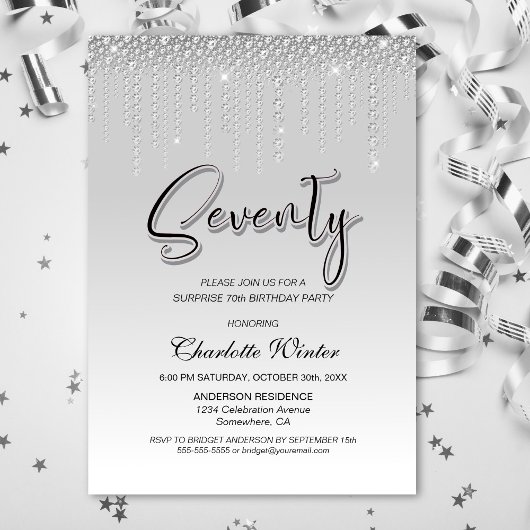 Invitation Diamants d'argent glamour Surprise 70e anniversair