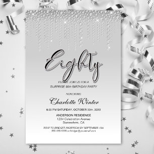 Invitation Diamants d'argent glamour Surprise 80e anniversair