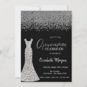 Invitation Diamants d'argent, Sequins robe Quinceañera noir (Devant)