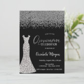 Invitation Diamants d'argent, Sequins robe Quinceañera noir (Debout devant)