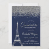 Invitation Diamants d'argent, Tour Eiffel Marine Quinceanera (Devant)