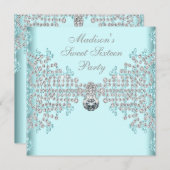 Invitation Diamants d'argent Turquoise bleu doux 16 Anniversa (Devant / Derrière)
