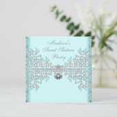Invitation Diamants d'argent Turquoise bleu doux 16 Anniversa (Debout devant)