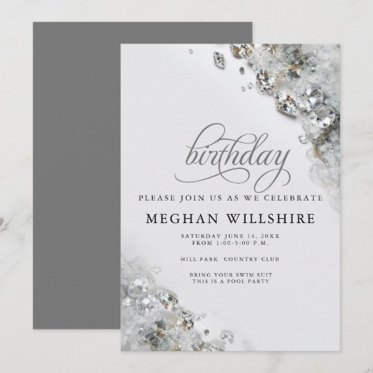 Invitation Diamants d'avril pour anniversaire (Devant / Derrière)