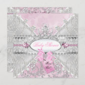 Invitation Diamants de Baby shower de Bow Floral Argent Rose (Devant / Derrière)