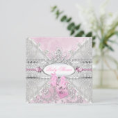 Invitation Diamants de Baby shower de Bow Floral Argent Rose (Debout devant)