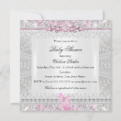 Invitation Diamants de Baby shower de Bow Floral Argent Rose (Dos)
