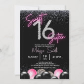 Invitation Diamants de ballon rose vif doux 16 Seize naissanc (Devant)