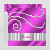 Invitation Diamants de bijoux blancs roses chauds Argent Anni (Devant / Derrière)