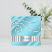 Invitation Diamants de bijoux Bleu Blanc Argent Anniversaire (Debout devant)