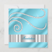 Invitation Diamants de bijoux Bleu Blanc Argent Anniversaire (Devant)