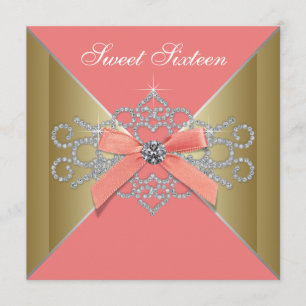 Invitation Diamants de corail Coral Gold Sweet 16 Anniversair