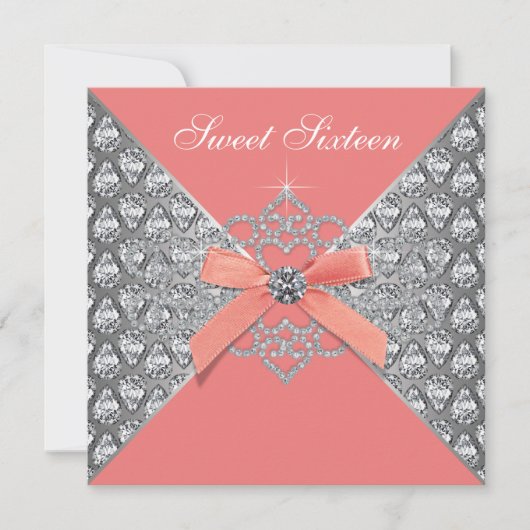 Invitation Diamants de corail Coral Sweet 16 Anniversaire Fêt (Devant)