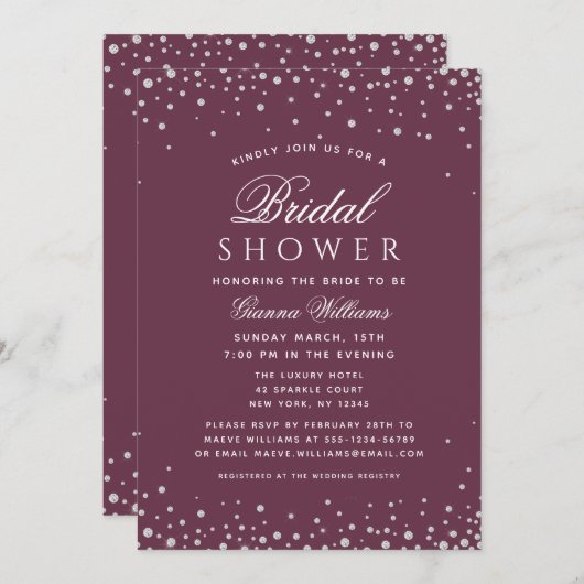 Invitation Diamants de douche Fête des mariées moderne de lux (Devant / Derrière)