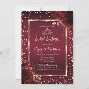 Invitation Diamants de Luxe Roses Rouge Foncé Sweet Seize Ans