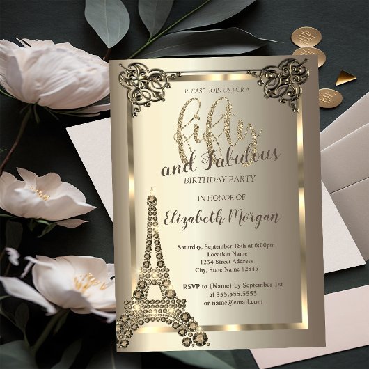 Invitation Diamants de luxe Tour Eiffel, Bordure 50e annivers