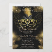 Invitation Diamants de Masque d'or Lights Black Quinceañera (Devant)