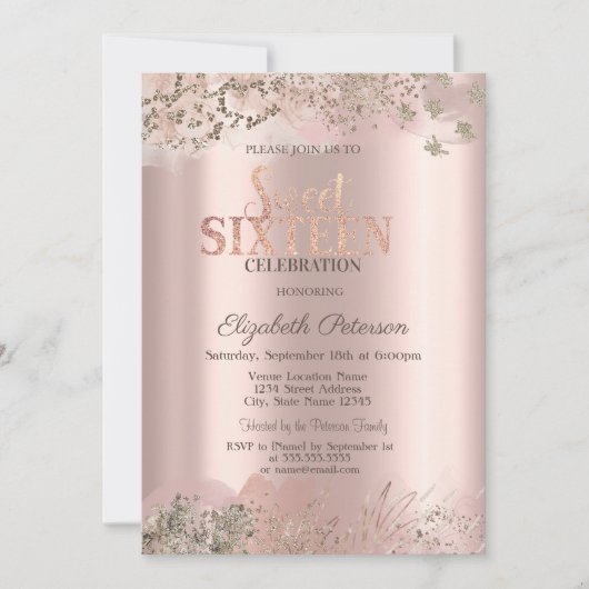 Invitation Diamants de Parties scintillant moderne Rose Gold  (Devant)